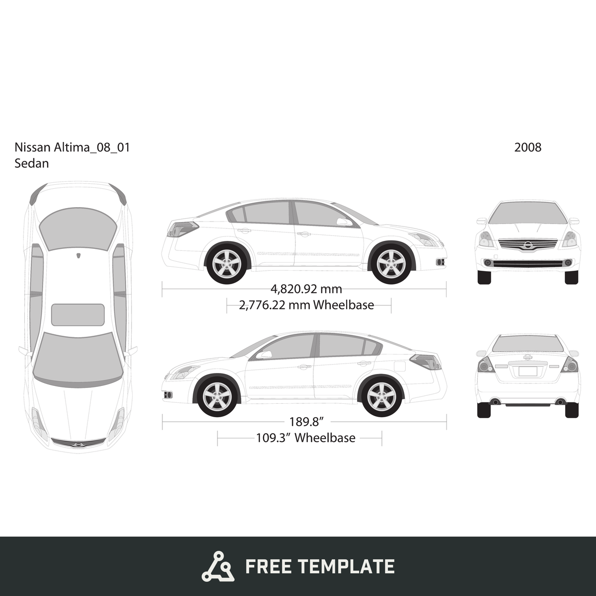 2008 Nissan Altima free vector vehicle wrap template - GravBase