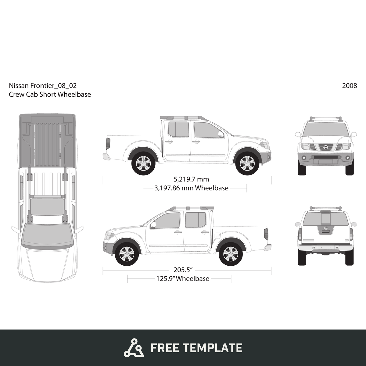 2008 Nissan Frontier front view free vector vehicle wrap template - GravBase