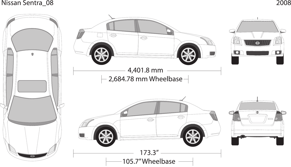 2008 Nissan Sentra vector wrap template, Design-Ready PDF - GravBase
