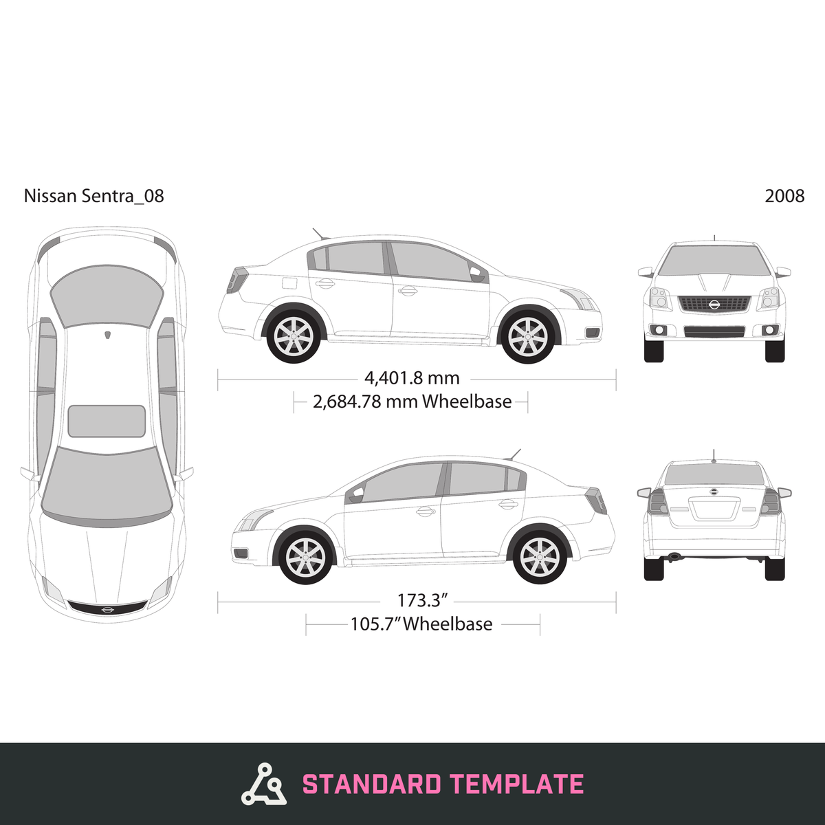 2008 Nissan Sentra vector wrap template, Design-Ready PDF - GravBase