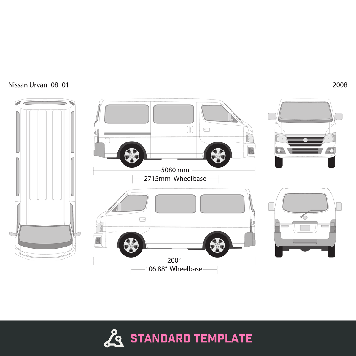 2008 Nissan Urvan vector wrap template V01, Design-Ready PDF - GravBase