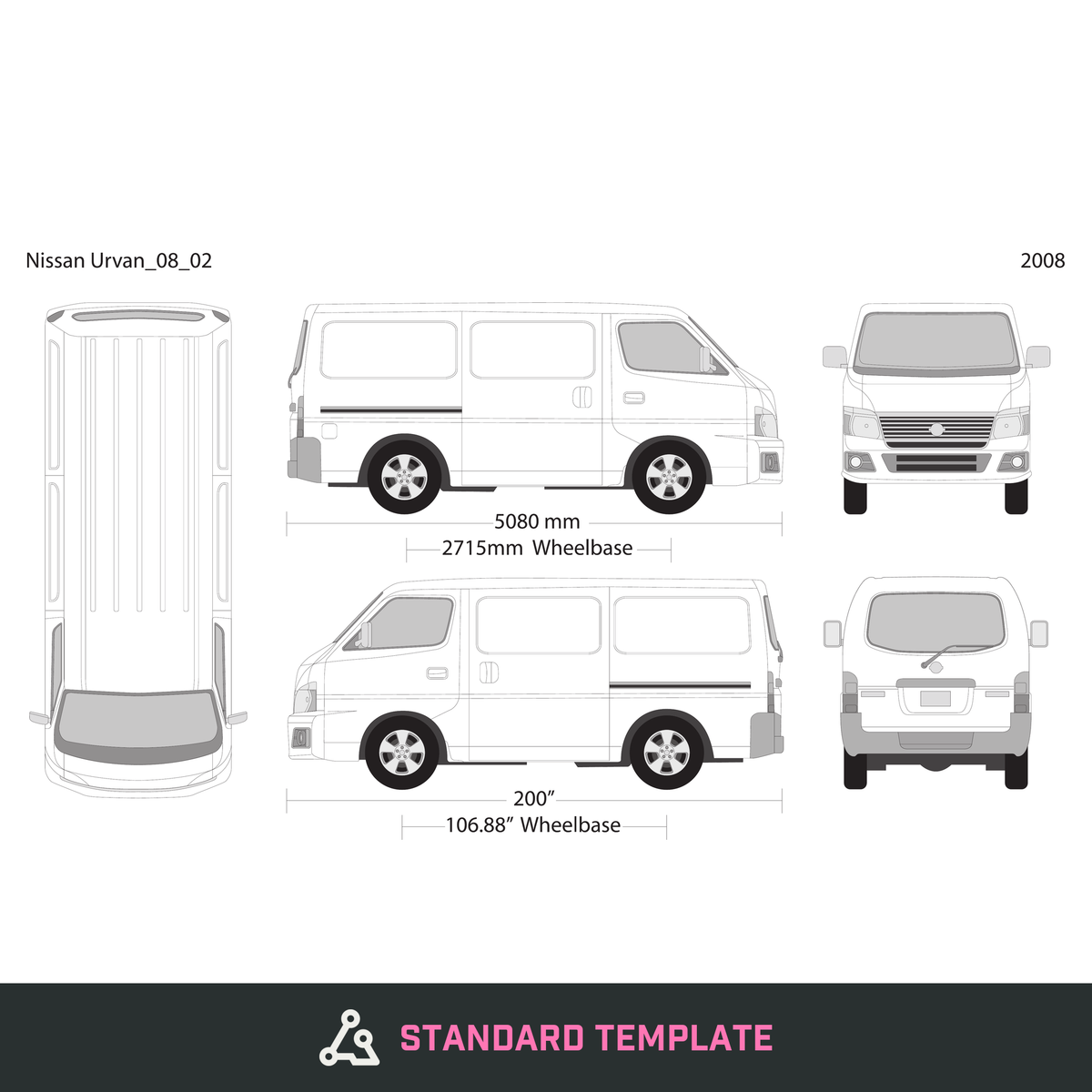 2008 Nissan Urvan vector wrap template V02, Design-Ready PDF - GravBase