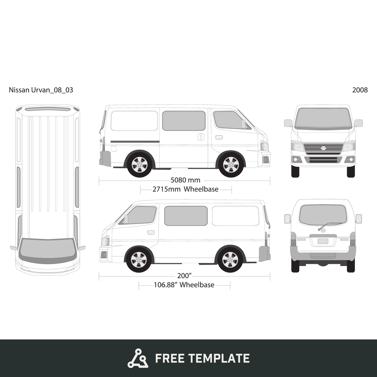 2008 Nissan Urvan free vector vehicle wrap template - GravBase