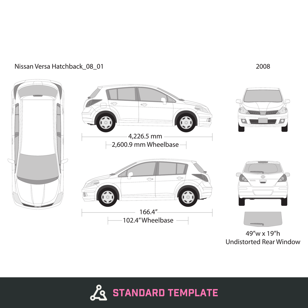 2008 Nissan Versa Hatchback vector wrap template, Design-Ready PDF - GravBase