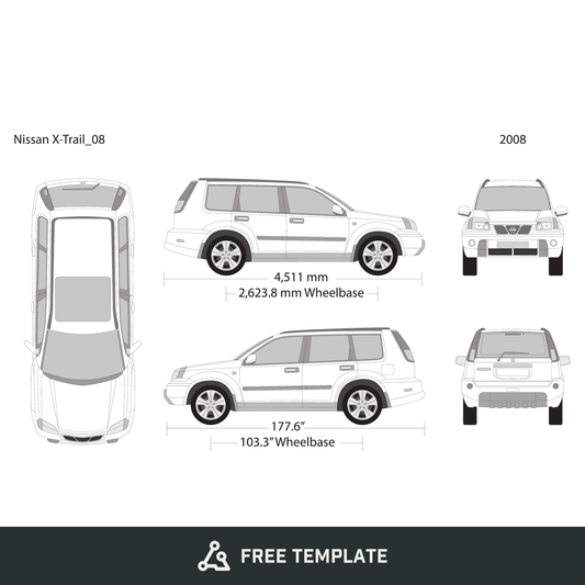 2008 Nissan X-Trail free vector vehicle wrap template - GravBase