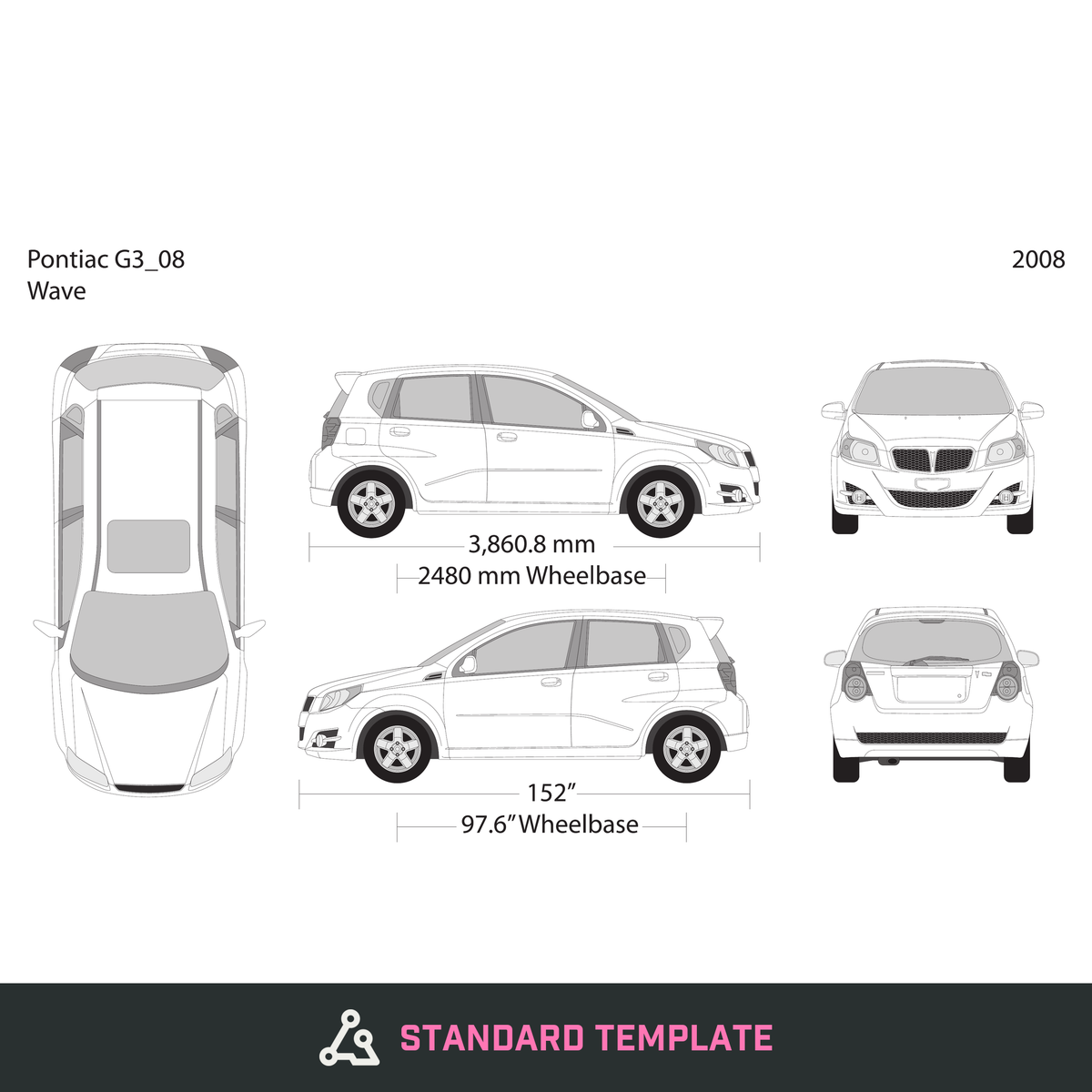 2008 Pontiac G3 Wave vector wrap template, Design-Ready PDF - GravBase