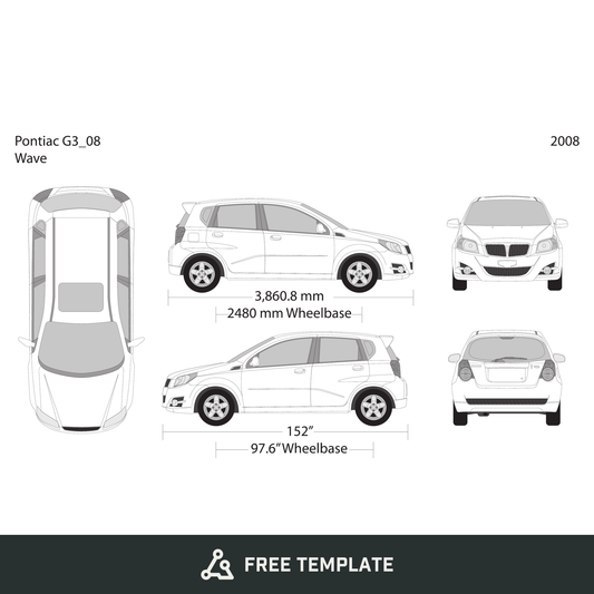 2008 Pontiac G3 Wave free vector vehicle wrap template - GravBase
