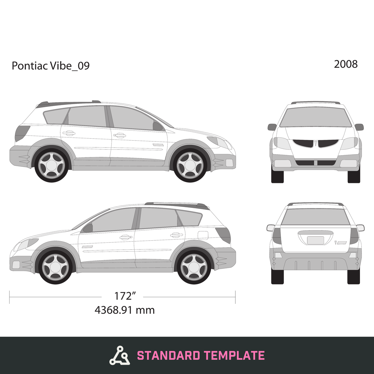 2008 Pontiac Vibe vector wrap template V09, Design-Ready PDF - GravBase