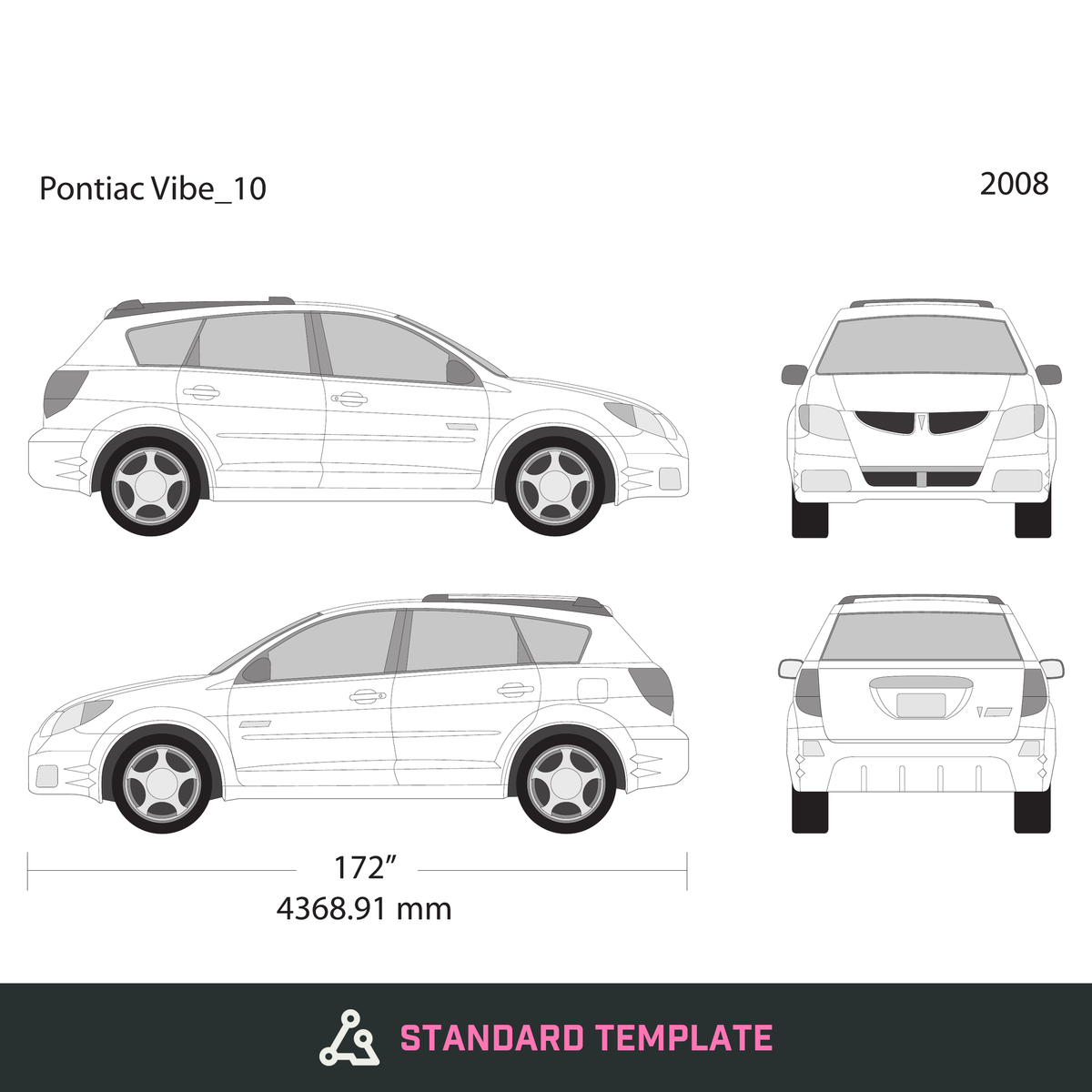 2008 Pontiac Vibe vector wrap template V10, Design-Ready PDF - GravBase