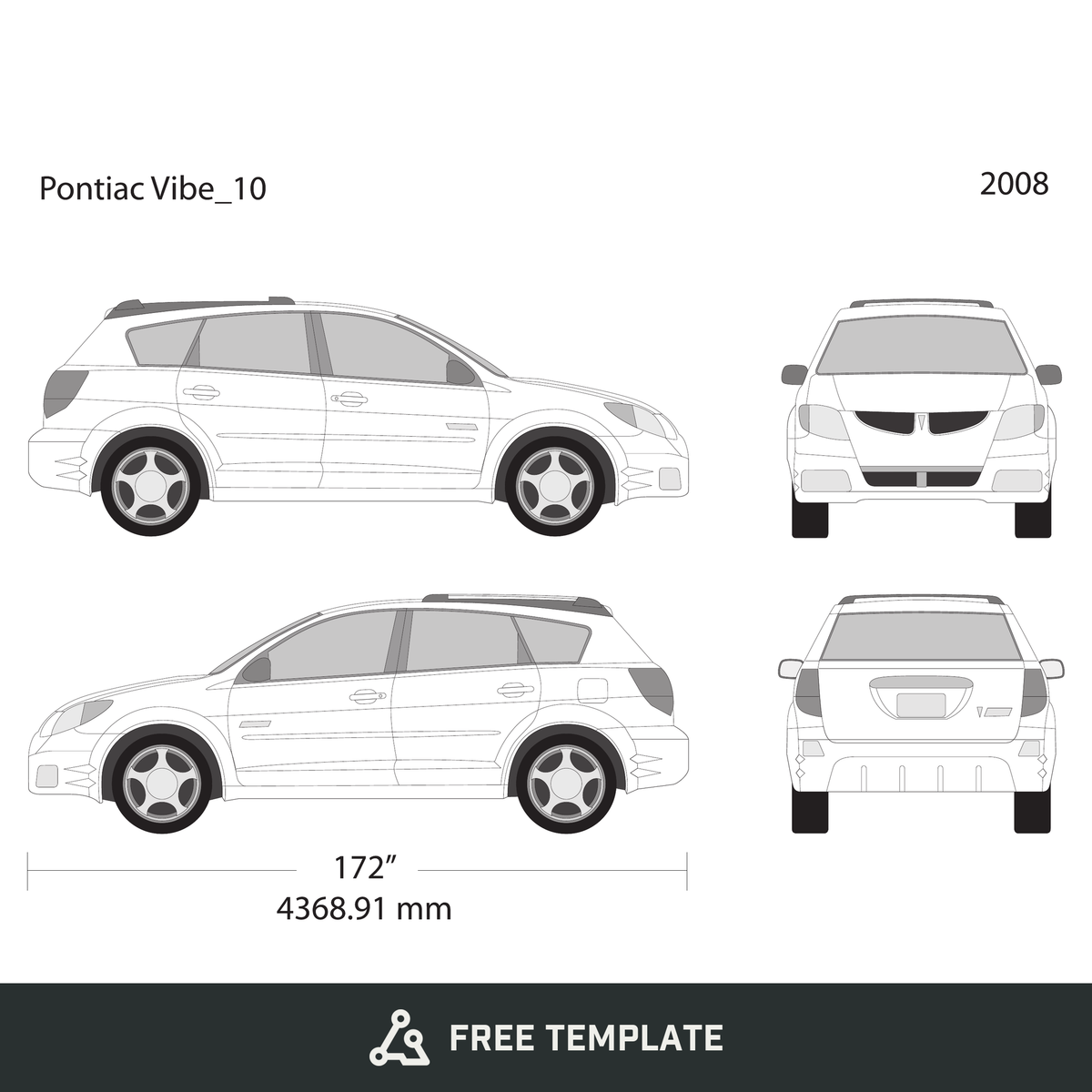 2008 Pontiac Vibe free vector vehicle wrap template - GravBase