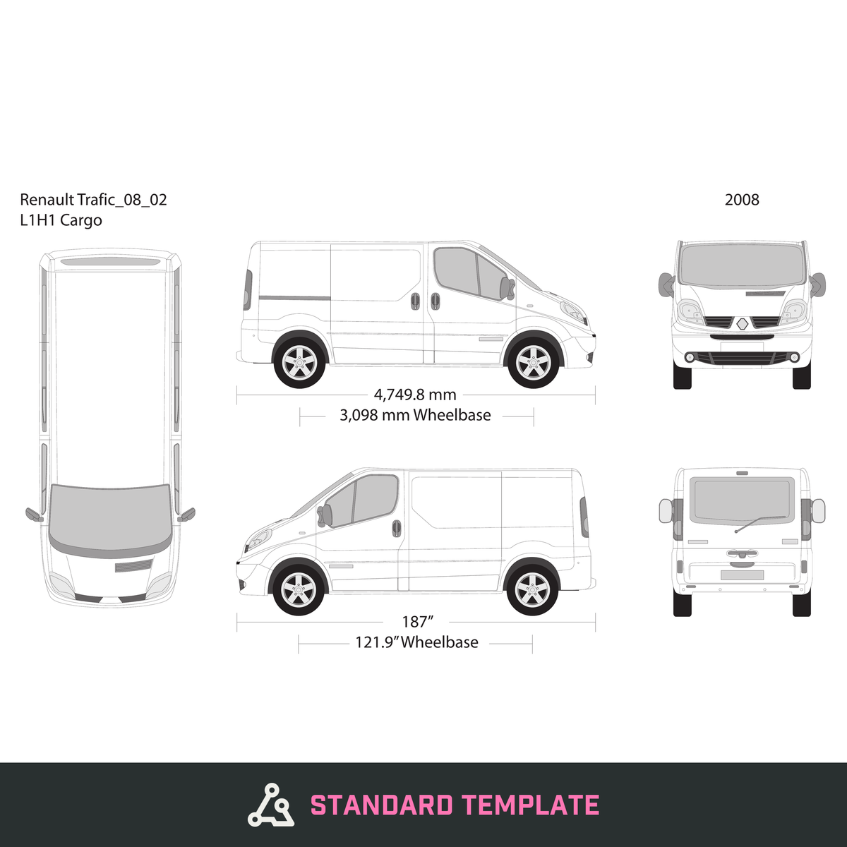 2008 Renault Trafic vector wrap template V02, Design-Ready PDF - GravBase