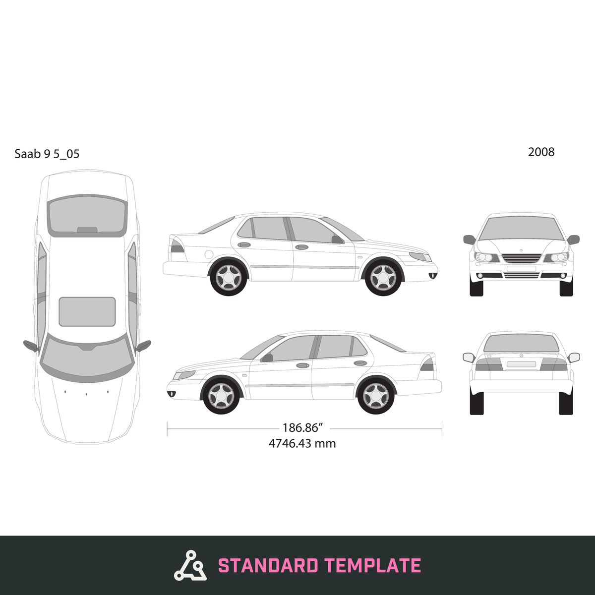 2008 Saab 9 5 vector wrap template, Design-Ready PDF - GravBase