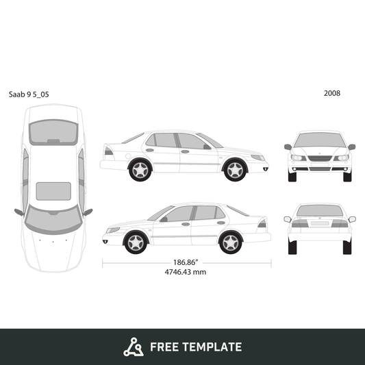 2008 Saab 9 5 free vector vehicle wrap template - GravBase