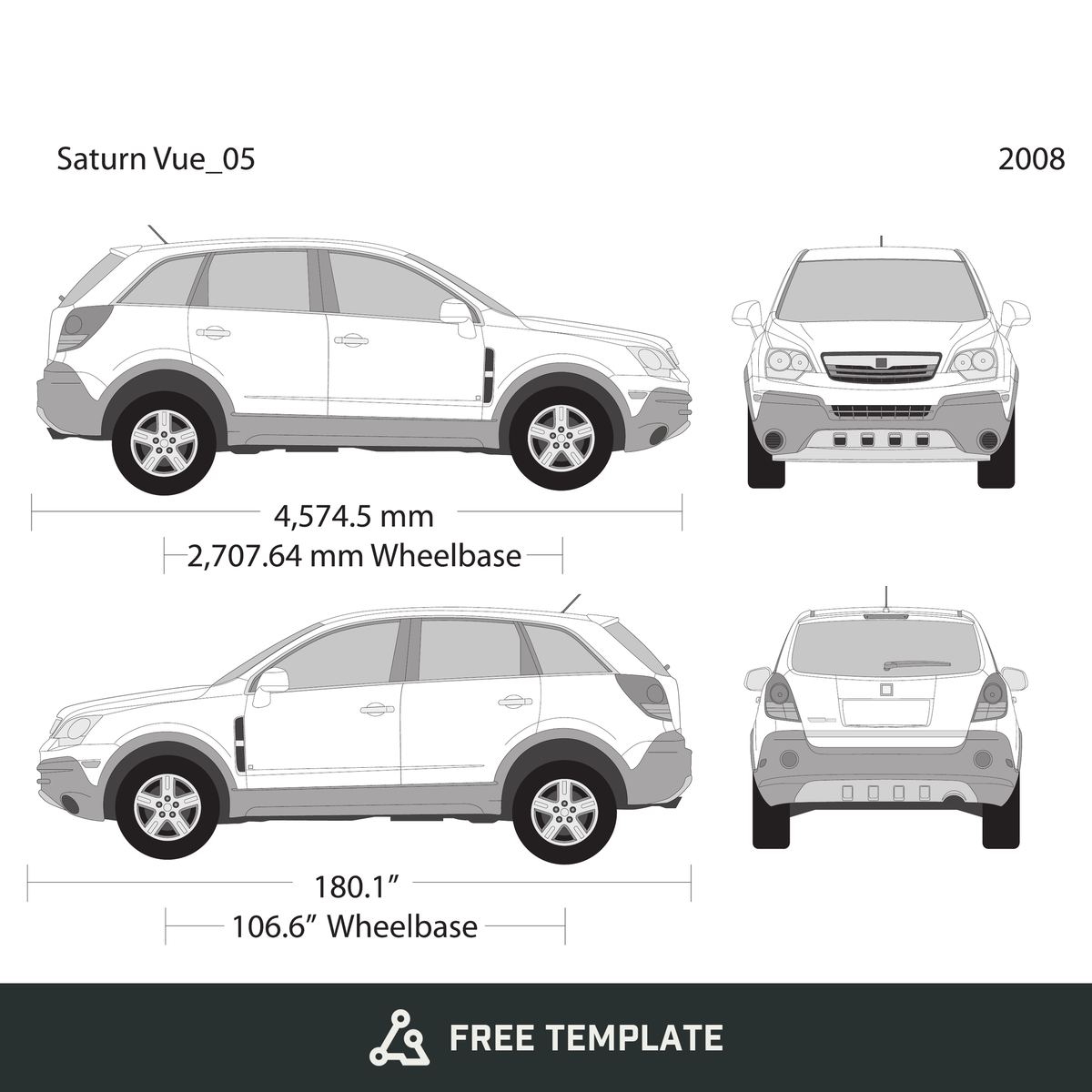 2008 Saturn Vue free vector vehicle wrap template - GravBase