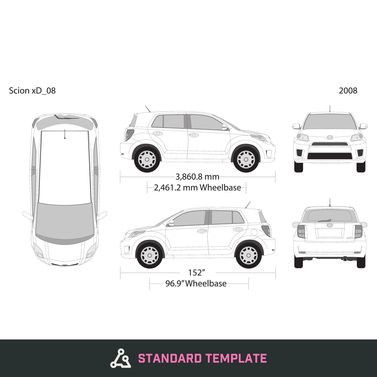 2008 Scion Xd vector wrap template, Design-Ready PDF - GravBase