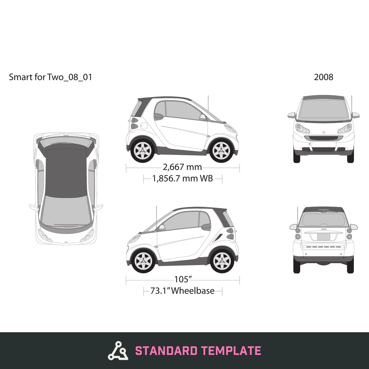 2008 Smart Fortwo vector wrap template, Design-Ready PDF - GravBase