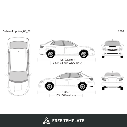 2008 Subaru Impreza free vector vehicle wrap template - GravBase