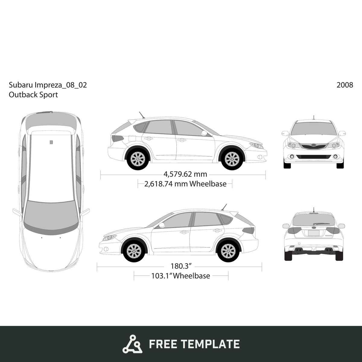 2008 Subaru Impreza free vector vehicle wrap template - GravBase