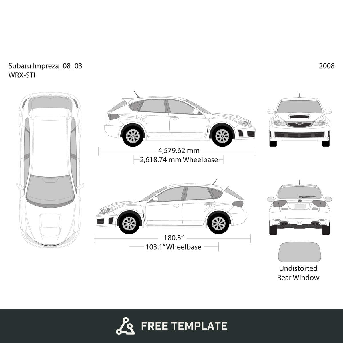 2008 Subaru Impreza free vector vehicle wrap template - GravBase