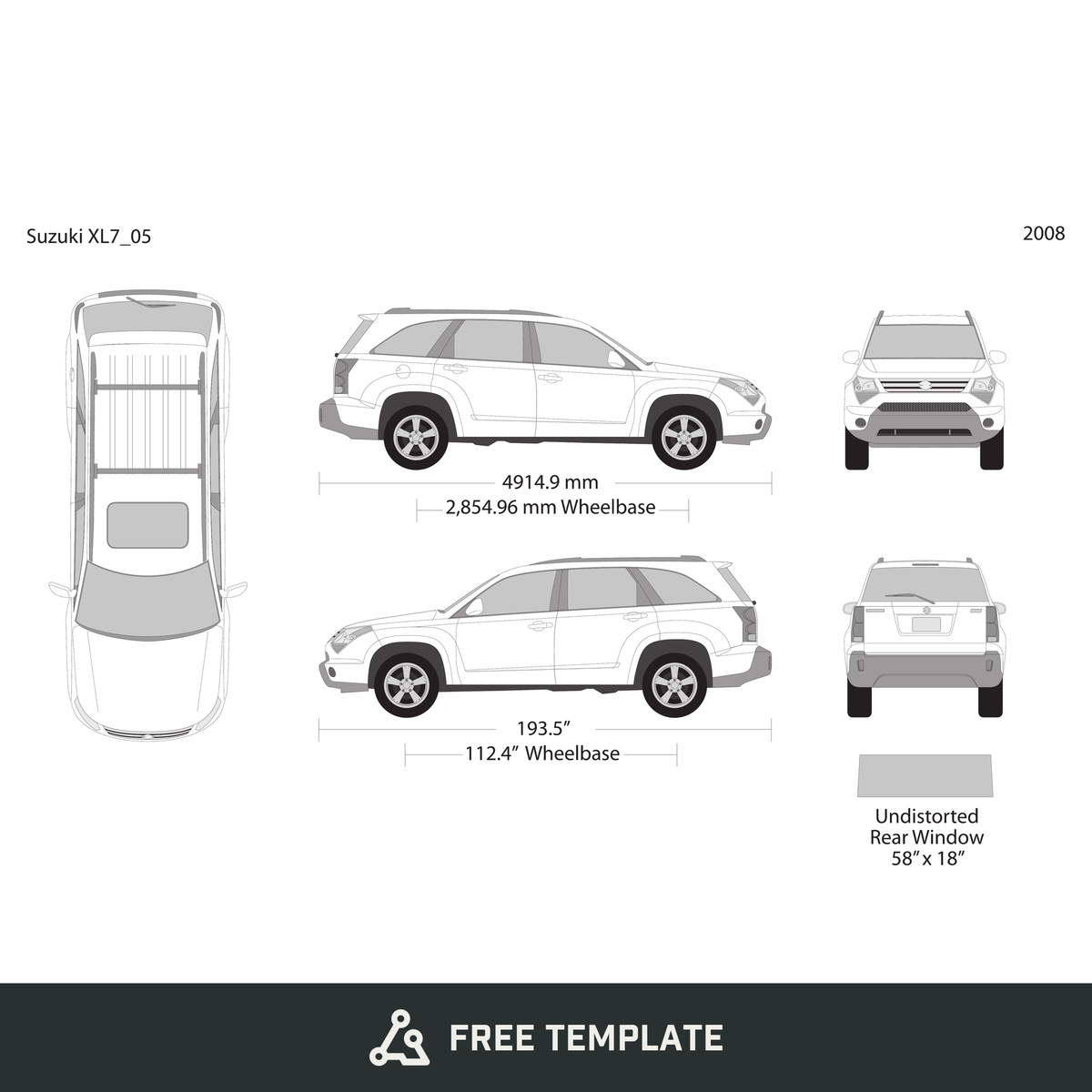 2008 Suzuki XL7 free vector vehicle wrap template - GravBase
