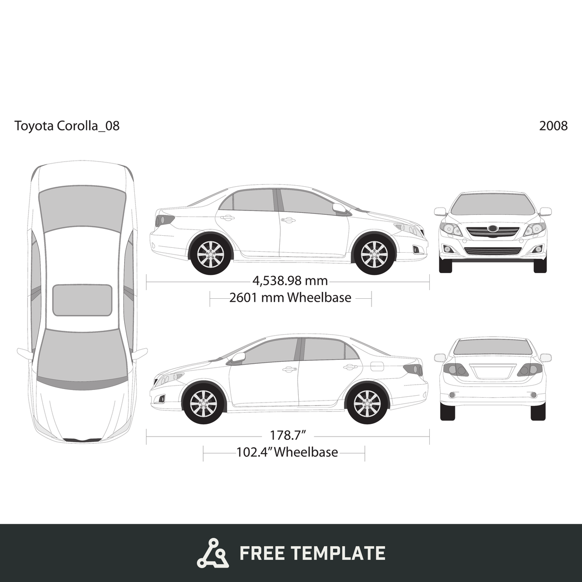 2008 Toyota Corolla free vector vehicle wrap template - GravBase