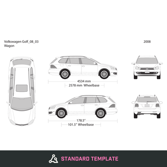 2008 Volkswagen Golf vector wrap template, Design-Ready PDF - GravBase