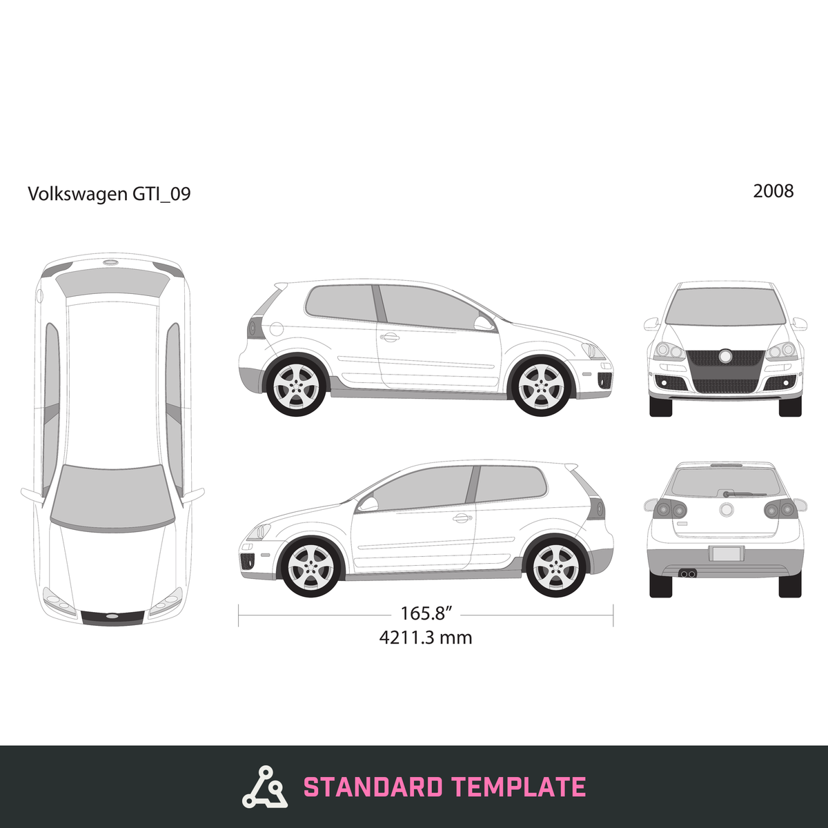 2008 Volkswagen GTI vector wrap template V09, Design-Ready PDF - GravBase