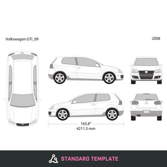 2008 Volkswagen GTI vector wrap template V09, Design-Ready PDF - GravBase