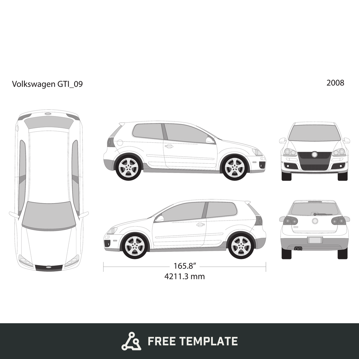 2008 Volkswagen GTI free vector vehicle wrap template - GravBase
