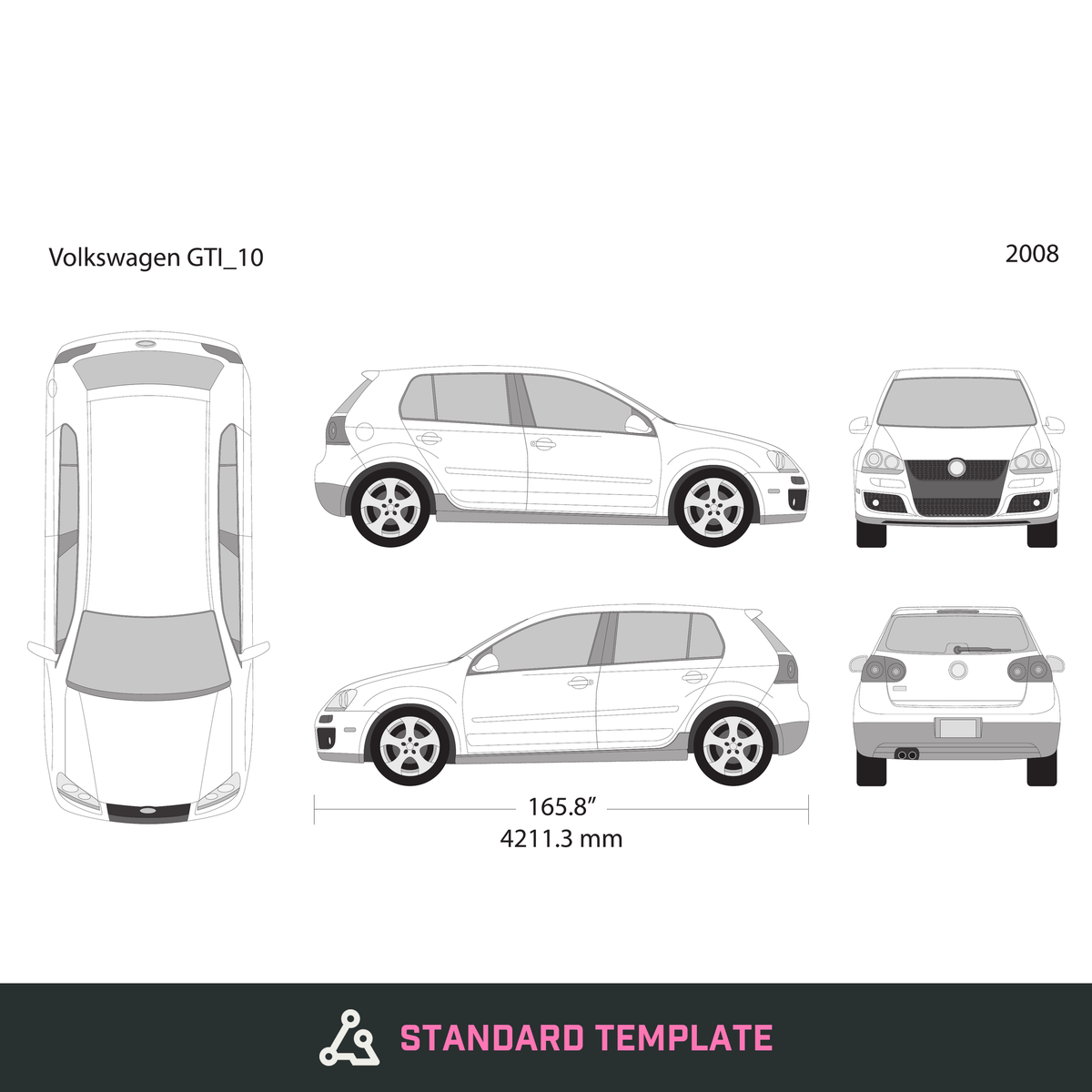 2008 Volkswagen GTI vector wrap template V10, Design-Ready PDF - GravBase