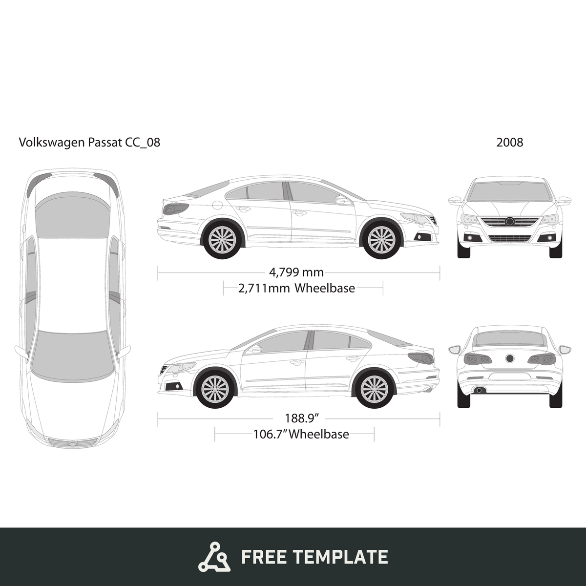 2008 Volkswagen Passat CC free vector vehicle wrap template - GravBase