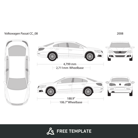 2008 Volkswagen Passat CC free vector vehicle wrap template - GravBase