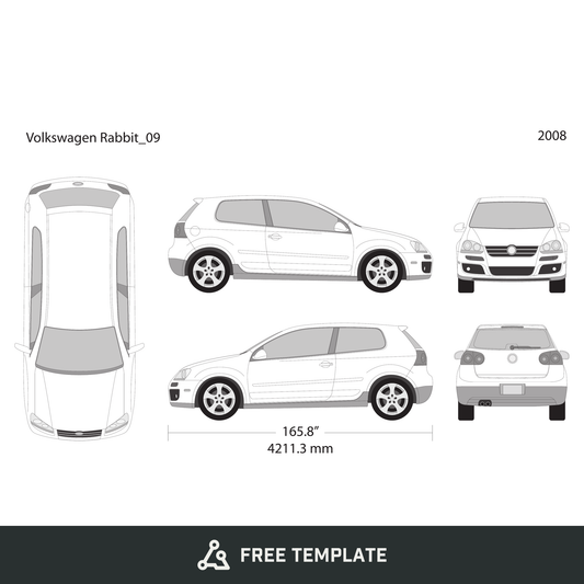 2008 Volkswagen Rabbit free vector vehicle wrap template - GravBase