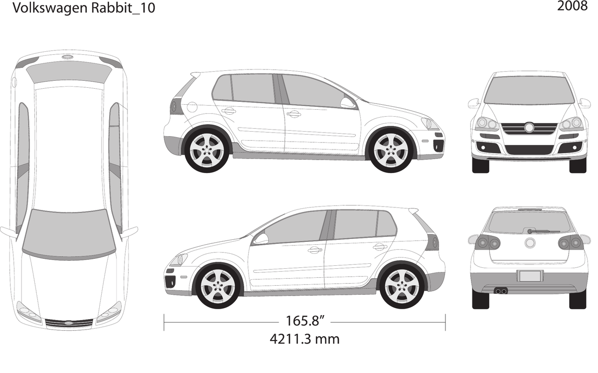 2008 Volkswagen Rabbit Vector Wrap Template - GravBase