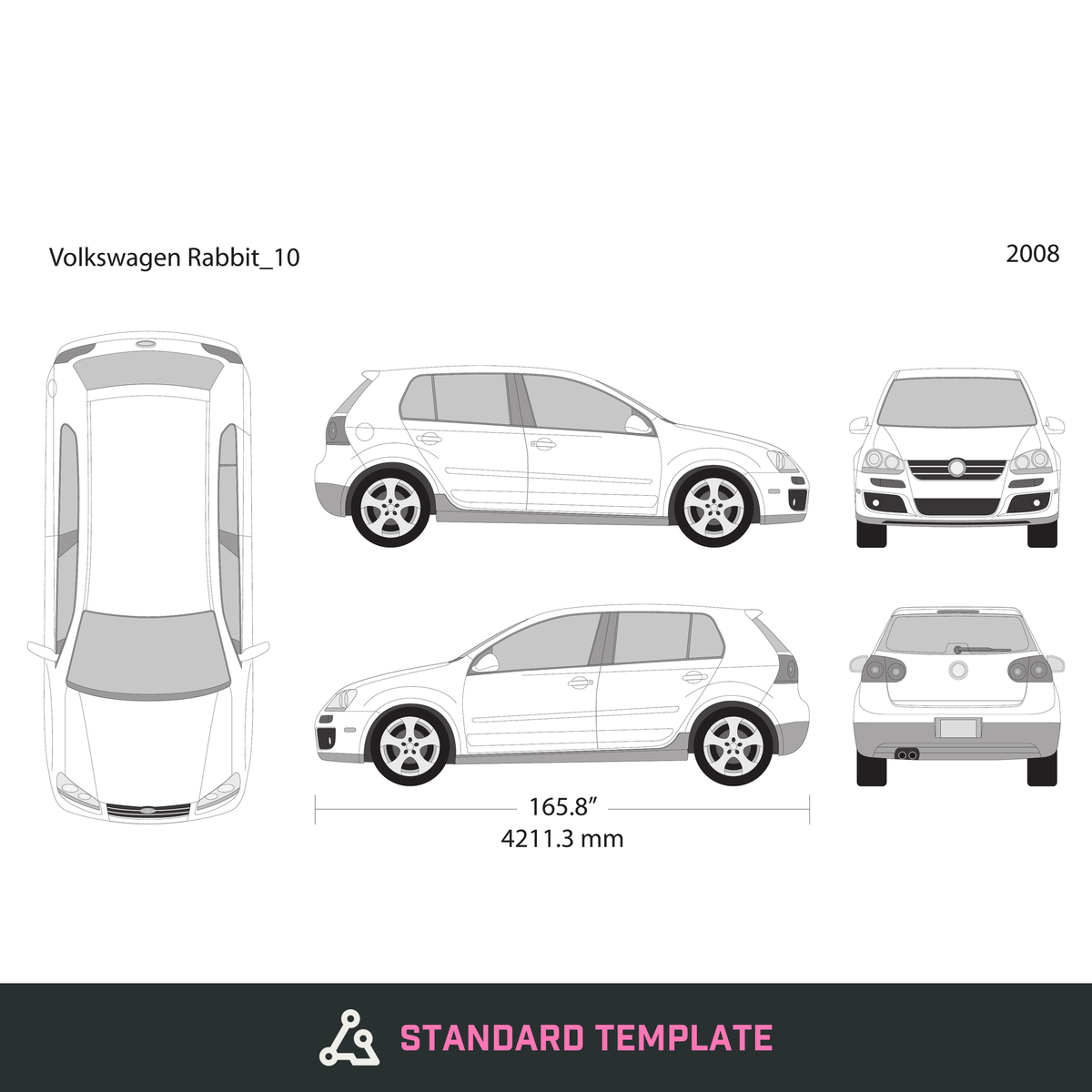 2008 Volkswagen Rabbit vector wrap template V10, Design-Ready PDF - GravBase