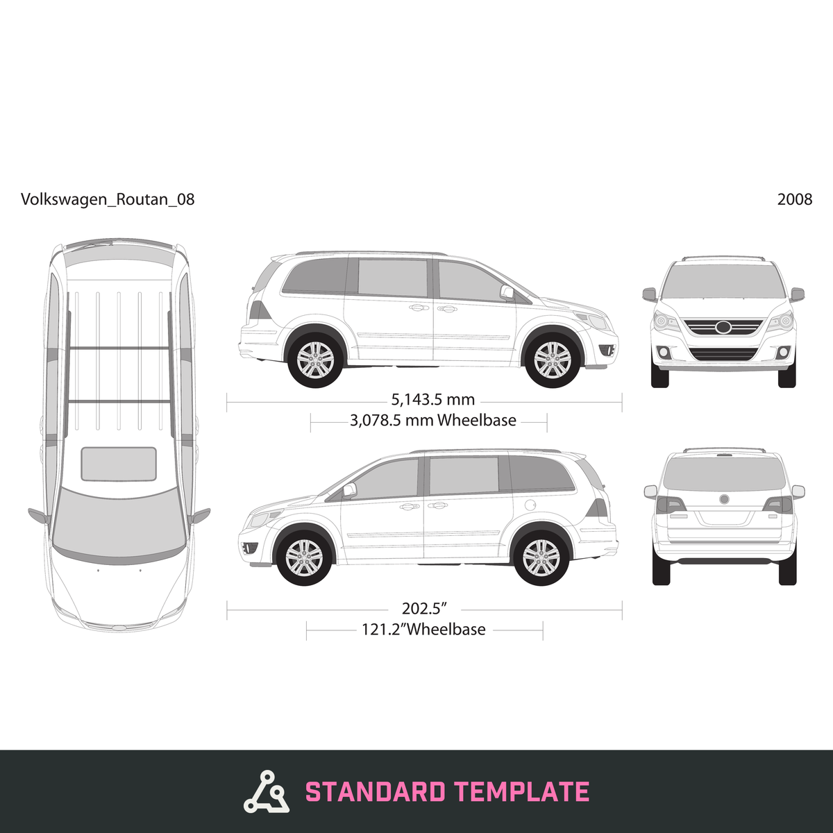 2008 Volkswagen Routan vector wrap template, Design-Ready PDF - GravBase
