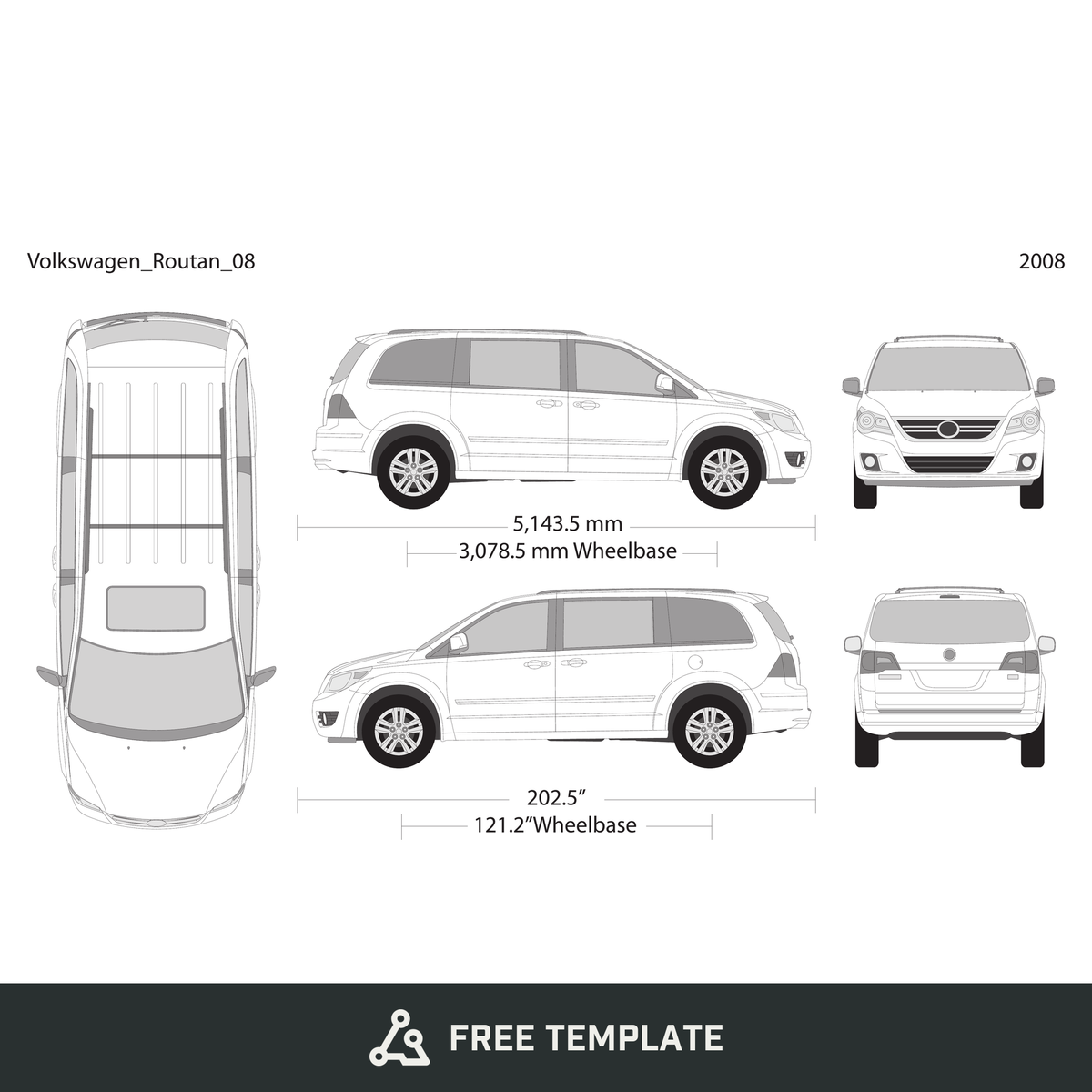 2008 Volkswagen Routan free vector vehicle wrap template - GravBase
