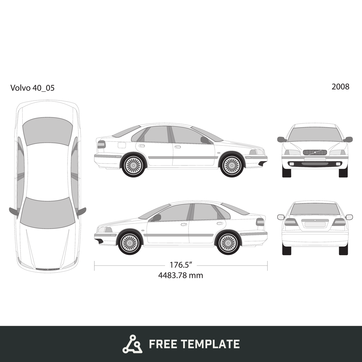 2008 Volvo 40 free vector vehicle wrap template - GravBase