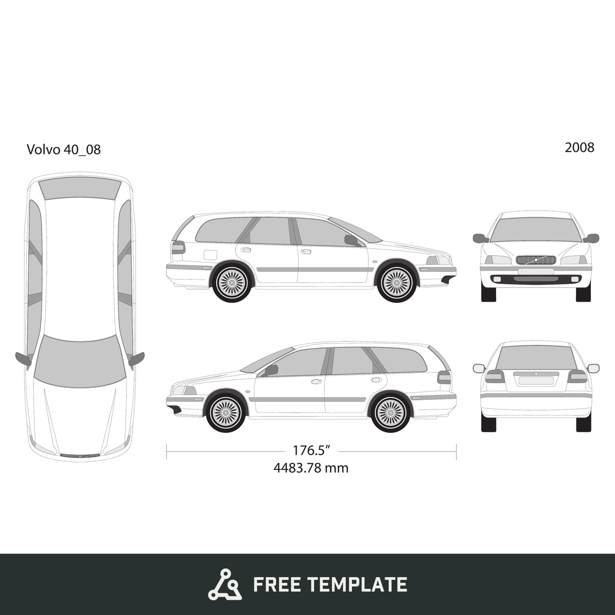 2008 Volvo 40 free vector vehicle wrap template - GravBase