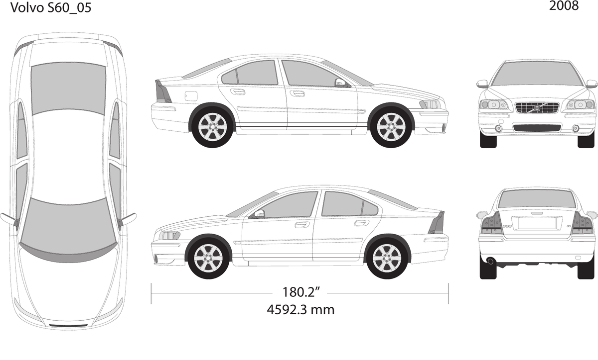 2008 Volvo S60 vector wrap template, Design-Ready PDF - GravBase