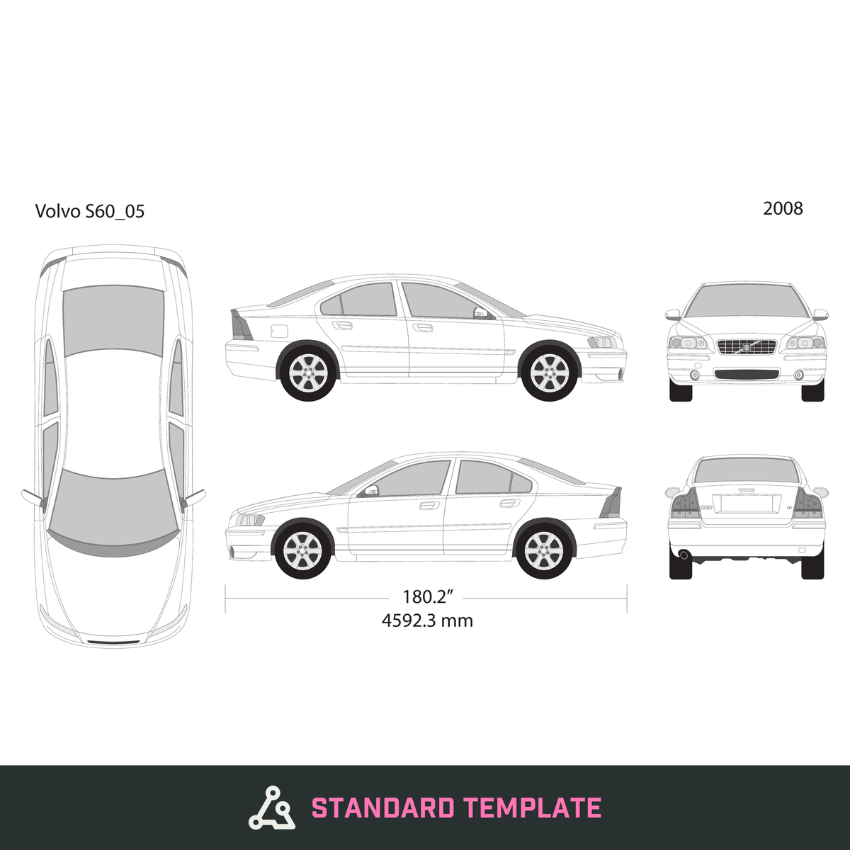 2008 Volvo S60 vector wrap template, Design-Ready PDF - GravBase