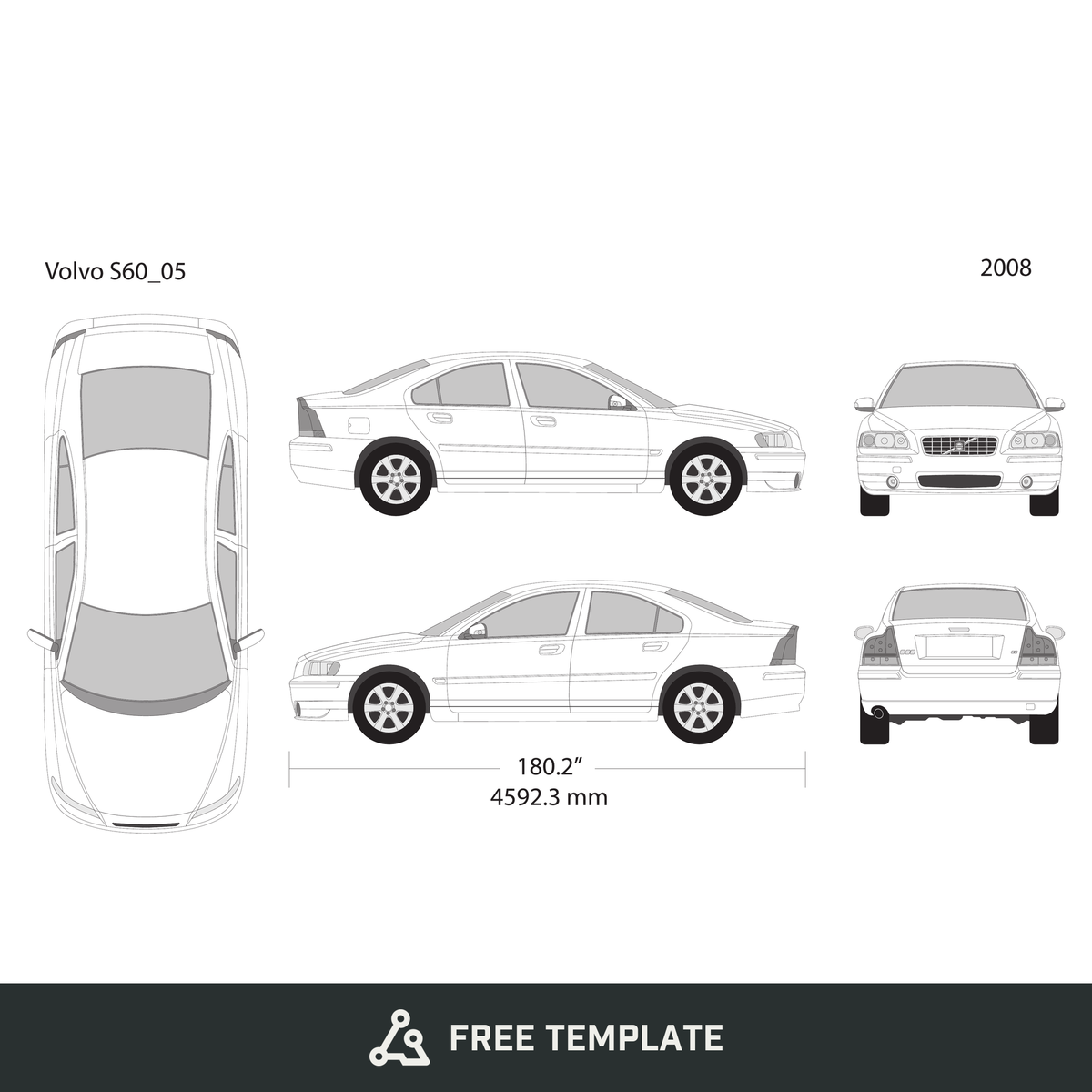 2008 Volvo S60 free vector vehicle wrap template - GravBase