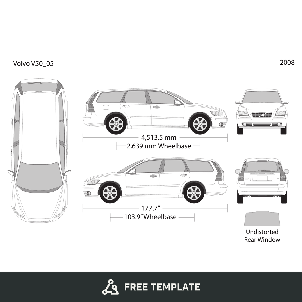 2008 Volvo V50 free vector vehicle wrap template - GravBase