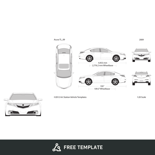 2009 Acura TL free vector vehicle wrap template - GravBase