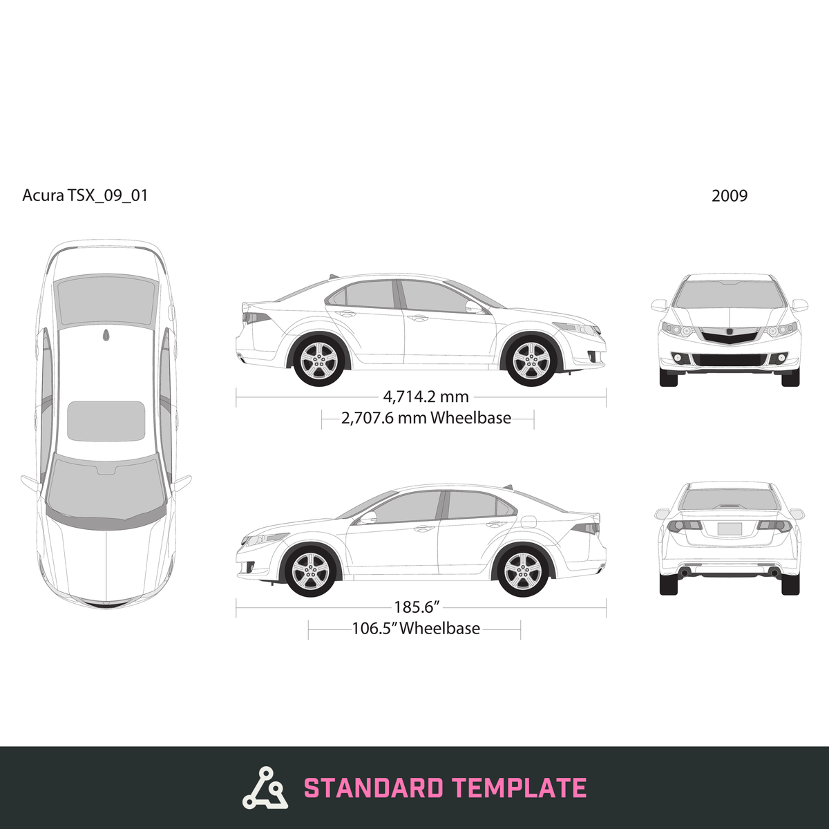 2009 Acura TSX vector wrap template, Design-Ready PDF - GravBase