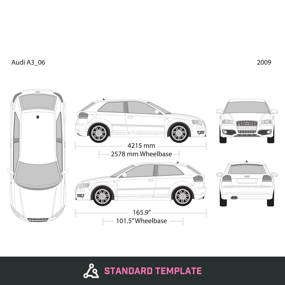 2009 Audi A3 vector wrap template, Design-Ready PDF - GravBase