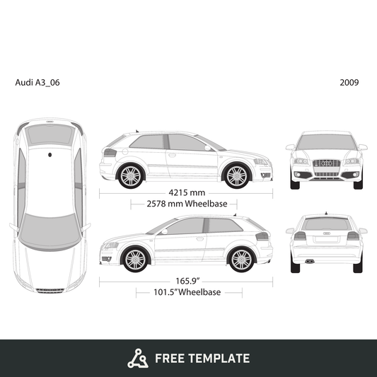 2009 Audi A3 free vector vehicle wrap template - GravBase