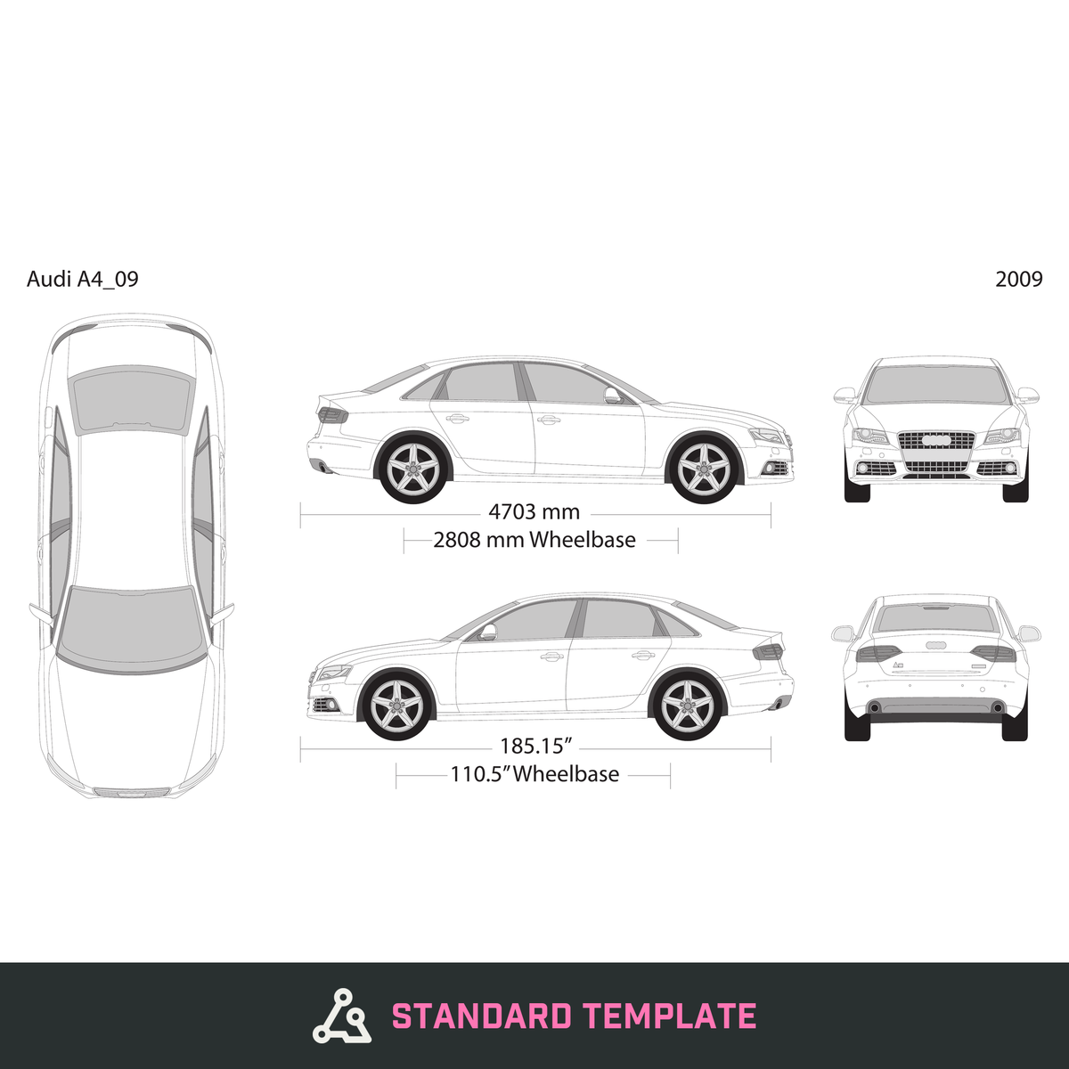 2009 Audi A4 vector wrap template, Design-Ready PDF - GravBase