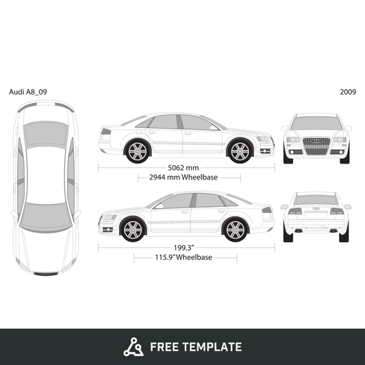 2009 Audi A8 free vector vehicle wrap template - GravBase