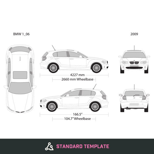 2009 BMW 1 vector wrap template, Design-Ready PDF - GravBase